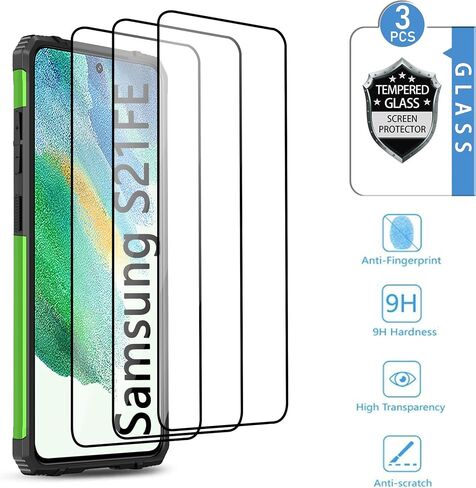 Case for Galaxy S21 FE 5G with 3 Pcs Tempered Glass Screen Protector, Military-Grade Built in Magnetic Ring Kickstand Dual Layer Hybrid Shockproof Aromr Rugged Case for Galaxy S21 FE 5G - Silver in Saudi Arabia