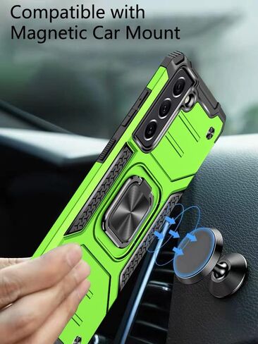 Case for Galaxy S21 FE 5G with 3 Pcs Tempered Glass Screen Protector, Military-Grade Built in Magnetic Ring Kickstand Dual Layer Hybrid Shockproof Aromr Rugged Case for Galaxy S21 FE 5G - Silver in Saudi Arabia