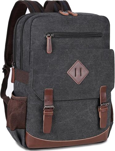 Canvas Vintage Laptop Backpack for Women Men, College Bookbag Fits 15.6 Inch Laptop (Coffee) in Kuwait