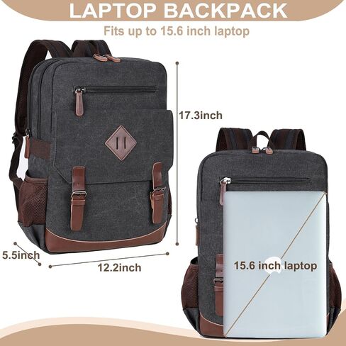 Canvas Vintage Laptop Backpack for Women Men, College Bookbag Fits 15.6 Inch Laptop (Coffee) in Kuwait