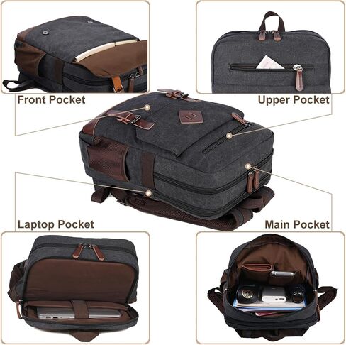 Canvas Vintage Laptop Backpack for Women Men, College Bookbag Fits 15.6 Inch Laptop (Coffee) in Kuwait