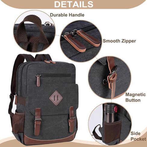 Canvas Vintage Laptop Backpack for Women Men, College Bookbag Fits 15.6 Inch Laptop (Coffee) in Kuwait