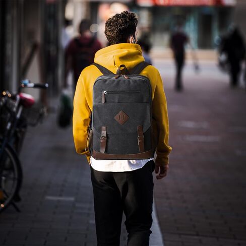 Canvas Vintage Laptop Backpack for Women Men, College Bookbag Fits 15.6 Inch Laptop (Coffee) in Kuwait