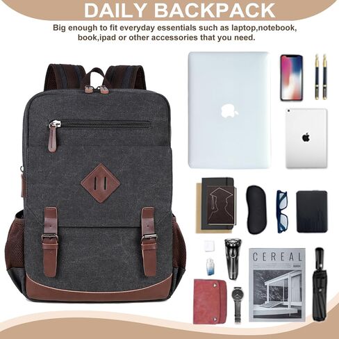 Canvas Vintage Laptop Backpack for Women Men, College Bookbag Fits 15.6 Inch Laptop (Coffee) in Kuwait
