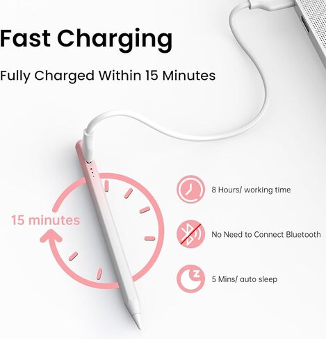 القلم القلم للجيل العاشر من الجيل العاشر ، من النوع C ، مع رفض النخيل وحساسية الميل ، متوافق مع Apple Pencil 2018-2025 ، Mini Stylus مناسبة للبالغين وربطة الأطفال in Kuwait