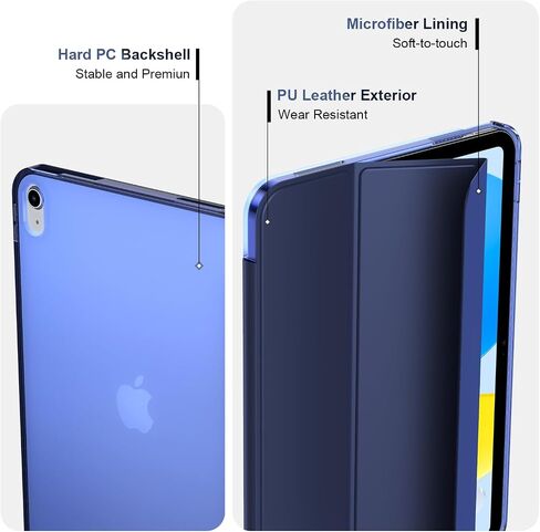 Gtang Case for iPad (A16) الجيل الحادي عشر 11 بوصة 2025 ، غطاء وقائي Slim Stand مع غطاء قذيفة شفاف من الكمبيوتر الشخصي لـ iPad 10th Gen 2022 ، معرف Touch Touch ، Auto Wake/Sleep ، Navy Blue in Kuwait