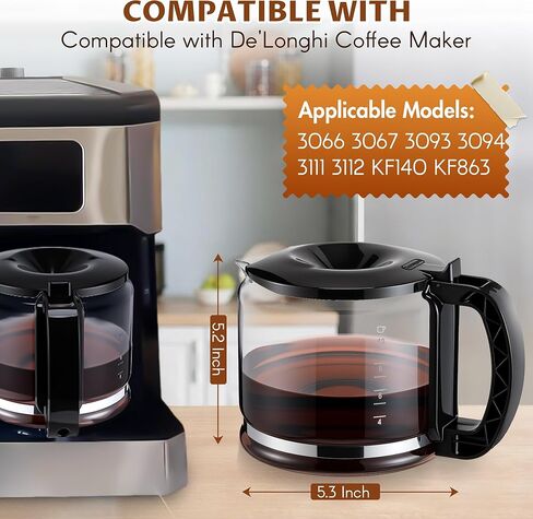 قهوة قهوة زجاجية متوافقة مع Delonghi 3066 3067 3093 3094 3111 3112 KF140 KF863 ، وعاء القهوة متوافق مع 7313283649 ، قطع غيار قوات القواتم الإسبريسو ، 10 كوب / 750 مل / 750 مل. in Saudi Arabia