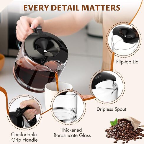 قهوة قهوة زجاجية متوافقة مع Delonghi 3066 3067 3093 3094 3111 3112 KF140 KF863 ، وعاء القهوة متوافق مع 7313283649 ، قطع غيار قوات القواتم الإسبريسو ، 10 كوب / 750 مل / 750 مل. in Saudi Arabia