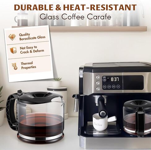 قهوة قهوة زجاجية متوافقة مع Delonghi 3066 3067 3093 3094 3111 3112 KF140 KF863 ، وعاء القهوة متوافق مع 7313283649 ، قطع غيار قوات القواتم الإسبريسو ، 10 كوب / 750 مل / 750 مل. in Saudi Arabia