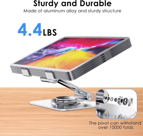 جهاز الكمبيوتر اللوحي للمكتب ، الألومنيوم لإكسسوارات iPad ، حامل قرص قابل للتعديل ، متوافق مع iPad Pro Air Mini Surface Pro Samsung Galaxy Tabs Kindle ، 4-12.9 بوصة ، فضية in Saudi Arabia