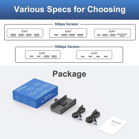 EJAY Mountable 4Ports USB3.0 HUB Alu Desktop Clamp Type C USB3.0 Splitter for Desk/Monitors with Extra Power Supply Port,59inches Data & 39inches Power Cables-5Gbps(BJ-3A1C-BK) in Kuwait