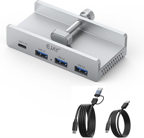 EJAY Mountable 4Ports USB3.0 HUB Alu Desktop Clamp Type C USB3.0 Splitter for Desk/Monitors with Extra Power Supply Port,59inches Data & 39inches Power Cables-5Gbps(BJ-3A1C-BK) in Kuwait