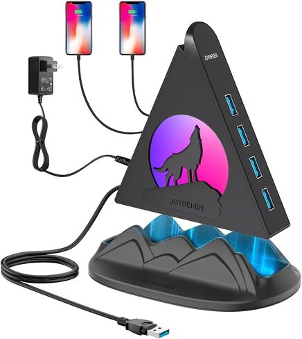 Powered USB Hub 3.0, 6-Port Hub(4 USB 3.0 Data Ports + 2 Smart Charging Ports) with RGB Night Light and Base, Powered USB Hub with 48W AC Adapter for PC, Laptop, Mac, External Hard Drives in Kuwait