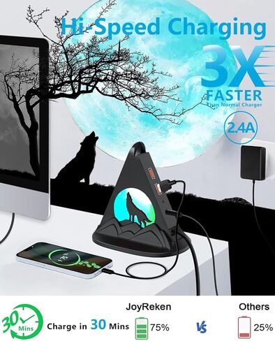 Powered USB Hub 3.0, 6-Port Hub(4 USB 3.0 Data Ports + 2 Smart Charging Ports) with RGB Night Light and Base, Powered USB Hub with 48W AC Adapter for PC, Laptop, Mac, External Hard Drives in Kuwait