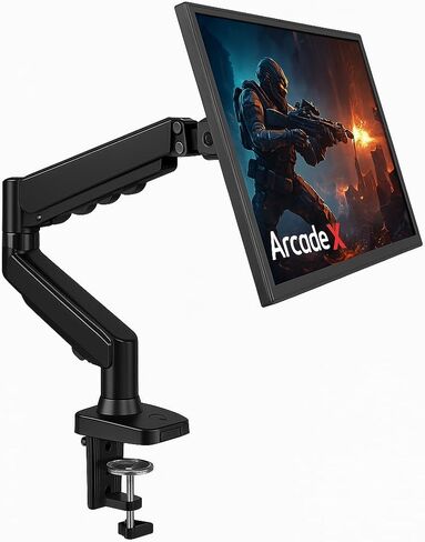 ArcadeX Single Monitor Mount, 13 to 32 Inch Gas Monitor Arm, Adjustable Stand, Vesa Mount with Clamp and Grommet Base - Fits 4.4 to 22lbs LED Computer Monitors (Black) in Saudi Arabia