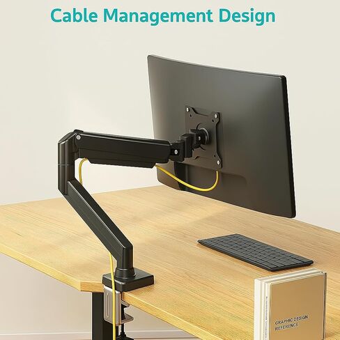 ArcadeX Single Monitor Mount, 13 to 32 Inch Gas Monitor Arm, Adjustable Stand, Vesa Mount with Clamp and Grommet Base - Fits 4.4 to 22lbs LED Computer Monitors (Black) in Saudi Arabia