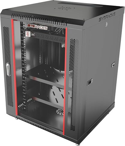 Sysracks 15U 24 inch Depth Wall Mount Server Cabinet Enclosure Rack Glass Door - 8-Way PDU - Cooling Fan - 2 Vented Shelves - Feet - Hardware in Saudi Arabia