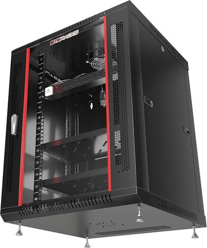 Sysracks 15U 24 inch Depth Wall Mount Server Cabinet Enclosure Rack Glass Door - 8-Way PDU - Cooling Fan - 2 Vented Shelves - Feet - Hardware in Saudi Arabia