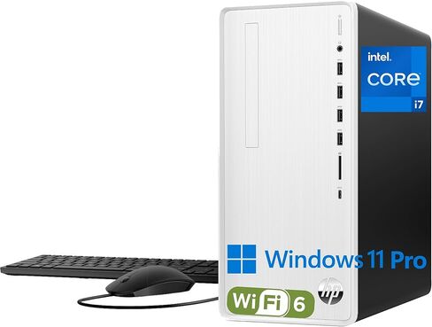 HP Pavilion Tower Tower Computer ، Intel 8-Core I7-10700F حتى 4.8 جيجا هرتز ، 32 جيجا بايت DDR4 RAM ، 1TB PCIE SSD ، Geforce GT 610 2GB ، WiFi 6 ، Bluetooth ، RJ-45 ، Type-C ، KB & Mouse ، White ، Windows 11 (READED) in Kuwait