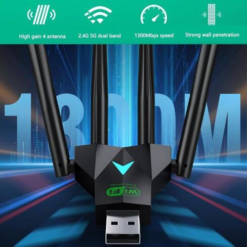 USB Adapter, 1300Mbps Dual Band 2.4G 5GHz USB Adapter, Portable USB Network Adapter Replacement for Wins 7 8 8.1 10 11 in Saudi Arabia