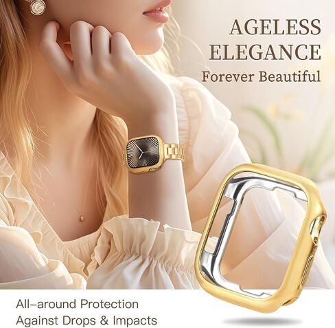 فرقة معدنية نحيفة لشرائط Apple Watch للنساء 41 مم 40 مم 38 مم من أشرطة IWATCH ذهبية مع علبة واقية ، حزام فاخر من الفولاذ المقاوم للصدأ لسلسلة Apple Watch Series 9 8 SE 7 6 5 4-Gold in Kuwait