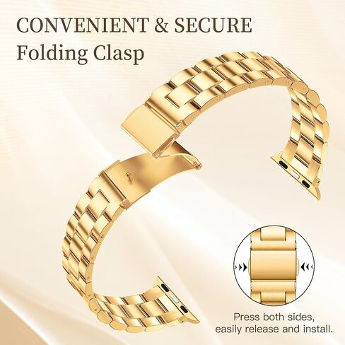 فرقة معدنية نحيفة لشرائط Apple Watch للنساء 41 مم 40 مم 38 مم من أشرطة IWATCH ذهبية مع علبة واقية ، حزام فاخر من الفولاذ المقاوم للصدأ لسلسلة Apple Watch Series 9 8 SE 7 6 5 4-Gold in Kuwait