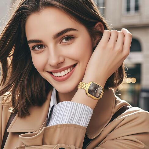 فرقة معدنية نحيفة لشرائط Apple Watch للنساء 41 مم 40 مم 38 مم من أشرطة IWATCH ذهبية مع علبة واقية ، حزام فاخر من الفولاذ المقاوم للصدأ لسلسلة Apple Watch Series 9 8 SE 7 6 5 4-Gold in Kuwait