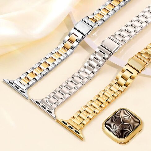 فرقة معدنية نحيفة لشرائط Apple Watch للنساء 41 مم 40 مم 38 مم من أشرطة IWATCH ذهبية مع علبة واقية ، حزام فاخر من الفولاذ المقاوم للصدأ لسلسلة Apple Watch Series 9 8 SE 7 6 5 4-Gold in Kuwait