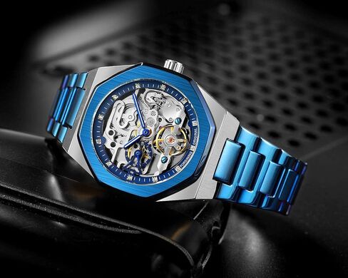 FORSINING Automatic Watch Mechanical Wrist Watch for Men Octagonal Waterproof Skeleton Watches Luxury Diamond Tourbillon Silver Stainless Steel Band in Saudi Arabia