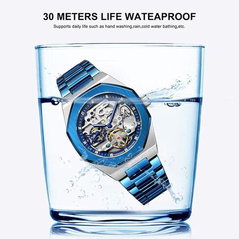 FORSINING Automatic Watch Mechanical Wrist Watch for Men Octagonal Waterproof Skeleton Watches Luxury Diamond Tourbillon Silver Stainless Steel Band in Saudi Arabia