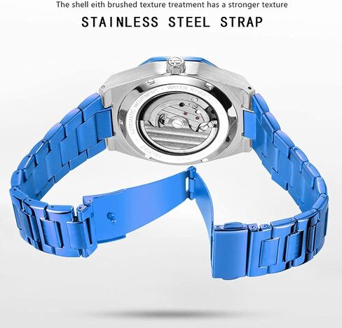 FORSINING Automatic Watch Mechanical Wrist Watch for Men Octagonal Waterproof Skeleton Watches Luxury Diamond Tourbillon Silver Stainless Steel Band in Saudi Arabia