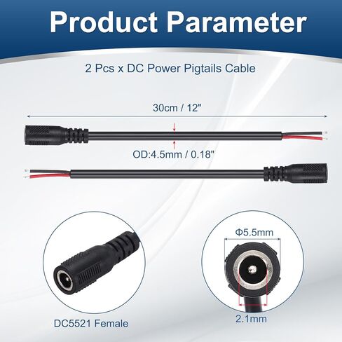 meccanixity 2pcs dc powera power cables ، 5.5mm × 2.1 مم موصل قابس برميل أنثى إلى سلك عاري مفتوح 30 سم لأجهزة الكمبيوتر المحمولة للكمبيوتر المحمول الأجهزة الإلكترونية in Kuwait