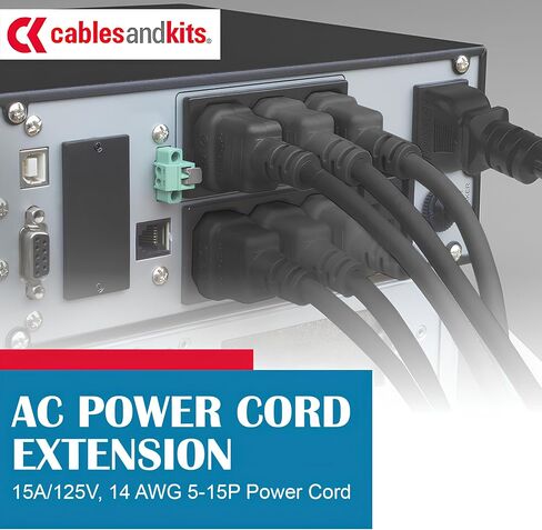 Cables and Kits - 3 Prong AC Power Cord Cable 6ft (1.8m) - 15A, 125V - 5-15P to C15 Heavy Duty 14 AWG Extension Cord Cable - Ideal for Home, Office, Appliances, Electronics, Power Tools - (Black) in Kuwait