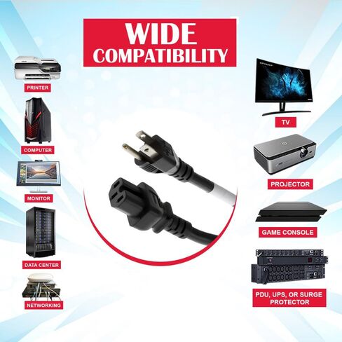 Cables and Kits - 3 Prong AC Power Cord Cable 6ft (1.8m) - 15A, 125V - 5-15P to C15 Heavy Duty 14 AWG Extension Cord Cable - Ideal for Home, Office, Appliances, Electronics, Power Tools - (Black) in Kuwait