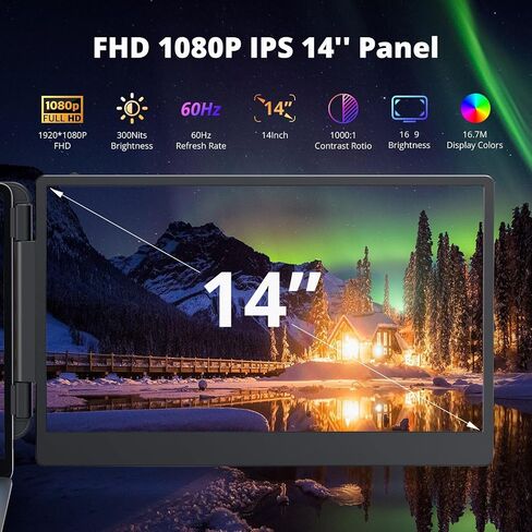 14 '' 'screen screen extender 1080p ، موسع مراقب مزدوج محمول لأجهزة الكمبيوتر المحمولة-USB C و HDMI ، اللعب المكونات للعرض المزدوج على Mac و Windows ، يناسب 13' '-17.3'. in Kuwait