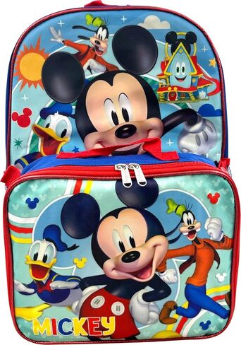 Ruz Mickey Mouse 16" Backpack With Detachable Lunch Box Blue-Red in Saudi Arabia