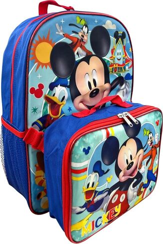 Ruz Mickey Mouse 16" Backpack With Detachable Lunch Box Blue-Red in Saudi Arabia