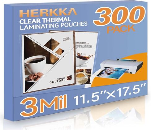 HERKKA 100 Pack Laminating Sheets, Hold 11 x 17 Inch Sheet, 3 Mil Clear Thermal Laminating Pouches 11.5 x 17.5 Inch Lamination Sheet Paper for Laminator, Round Corner in Saudi Arabia