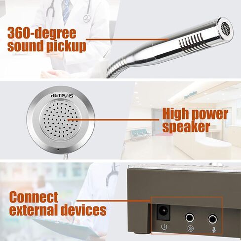Retevis RT-9908 Window Intercom System, Microphone Speaker, with TT123 2.4G Wireless Microphone Headset, Clear Sound, Intercom System for Business, Bank, Hospital, School in Saudi Arabia
