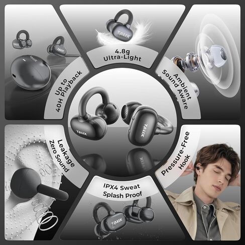 سماعات الأذن من Talix X6 ، وسماعات أذن الأذن المفتوحة اللاسلكية ، و 4.8G خفيفة للغاية ، والتحكم في اللمسات الذكية ، ووقت اللعب 40 ساعة ، والصوت الغامرة ، وآمنة للتدريبات والاستخدام اليومي (الأرجواني) in Kuwait