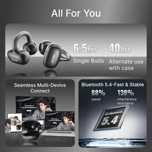 سماعات الأذن من Talix X6 ، وسماعات أذن الأذن المفتوحة اللاسلكية ، و 4.8G خفيفة للغاية ، والتحكم في اللمسات الذكية ، ووقت اللعب 40 ساعة ، والصوت الغامرة ، وآمنة للتدريبات والاستخدام اليومي (الأرجواني) in Kuwait