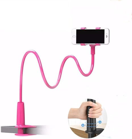 Rotable Cell Phone Clip Stand Holder, Cell Phone Stand with Long Flexible Post, Gooseneck Holder with Clamp for Bed and Desk, Black in Saudi Arabia