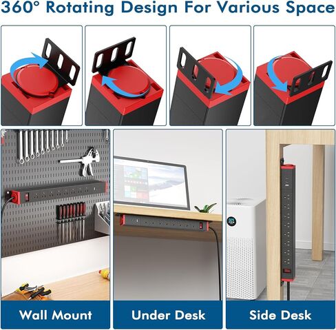 قطاع طاقة ذو 8 منافذ للخدمة الشاقة مع USB PD بقدرة 20 وات، وشريط طاقة طويل لسلك BTU بطول 6 أقدام مع USB A وUSB C، شريط طاقة معدني متباعد على نطاق واسع ومثبت على الحائط لورشة عمل مرآب المكاتب المنزلية in Kuwait