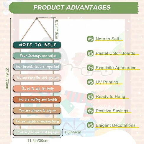 Mental Health Reminders Wall Art Decors Positive Psychology Affirmations Wall Decor Wooden Hanging Wall Pediments Inspirational Wall Art for Counseling Therapy Office Students Classroom (Bright Color) in Kuwait