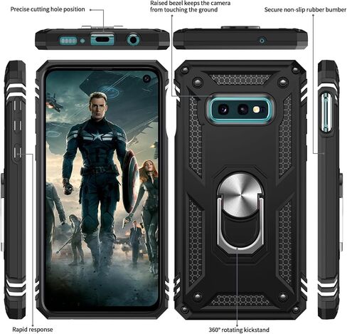 حالة Leyi for Galaxy S10e-Phone: Samsung Galaxy S10e Case with Glass Screen Protector Camera Camera Protector ، Hight Duty Ring Ring Stand Android Unlocked Funda Para SM-G970U ، Black in Kuwait