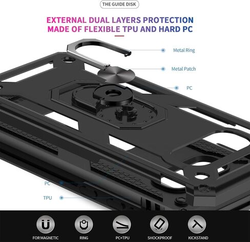 حالة Leyi for Galaxy S10e-Phone: Samsung Galaxy S10e Case with Glass Screen Protector Camera Camera Protector ، Hight Duty Ring Ring Stand Android Unlocked Funda Para SM-G970U ، Black in Kuwait
