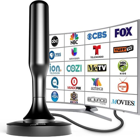 2025 Upgraded TV Antennas for Smart HDTV Indoor, Long Range & 360° Reception with Magnetic Base for Easy Installation, Digital HDTV Antenna Supports 4K, 1080p for Smart TV Local Channels in Saudi Arabia