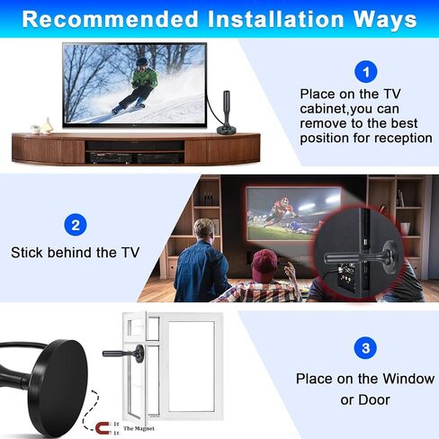 2025 Upgraded TV Antennas for Smart HDTV Indoor, Long Range & 360° Reception with Magnetic Base for Easy Installation, Digital HDTV Antenna Supports 4K, 1080p for Smart TV Local Channels in Saudi Arabia
