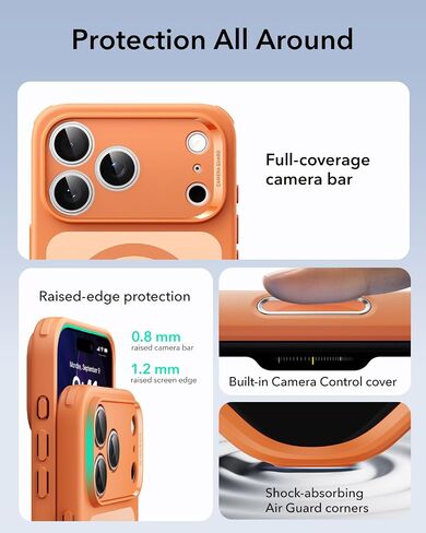 ESR لحالة iPhone 17 Pro ، التحكم في الكاميرا ، متوافق مع Magsafe ، حماية من الدرجة العسكرية المقاومة للصدمات ، حالة الهاتف المغناطيسي لـ iPhone 17 Pro ، Classic Hybrid Case ، Frosted Orange in Kuwait