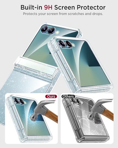 Miimall for Samsung Galaxy Z Flip 7 Case Clear Glitter Sparkly Shiny Bling Sparkle Military-Grade Protection, Transparent Phone Hard Shockproof Case for Z Flip 7 Cases Clear Bling, Clear Shimmer in Saudi Arabia